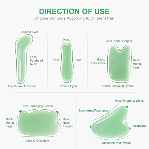 Image of airogym Guasha Massage Tool, 5 PCS Guasha Stone Scraping Massage Sets for Face, Massage Stone Board for SPA Acupuncture Physical Therapy, Massaging Sore Muscles Points Puffiness Edema Arthritis