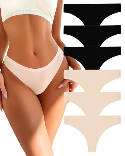 Image of FINETOO 6 Pack Thongs for Women Seamless Breathable Underwear No Show Floral Print Panties Invisible Hipster XS-XL