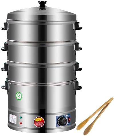3400W Stainless Steel Electric Food Steamer, 3-Tier Design, Automatic Heat Control, Fast Steam for Healthy Cooking, Perfect for Breakfast & Easy Clean.