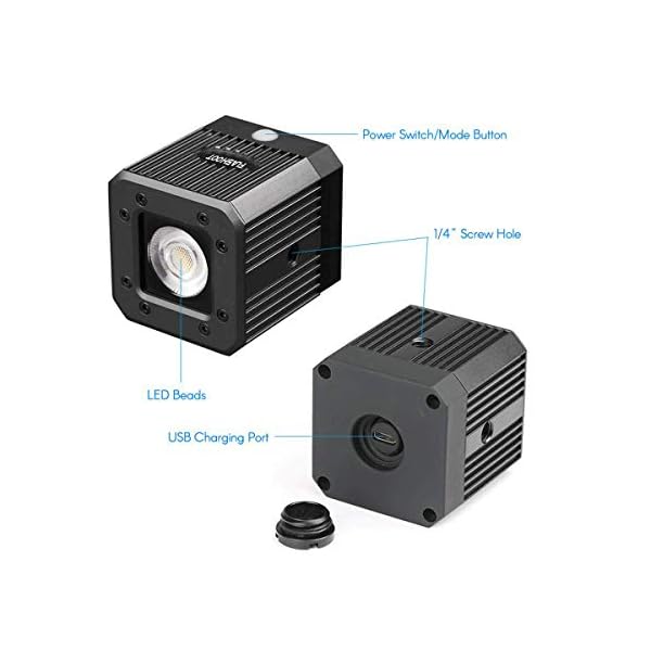 Dazzne Dimmbare Cob-Video-Licht, wasserdicht, 20 m, für DSLR, Digitalkameras, Camcorder und Action-Kameras, schwarz – Bild 7