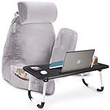 Clara Clark Reading Pillow with Portable Lap Desk for Laptop Set, Back Pillow for Sitting Up in Bed, Memory Foam Back Support Pillow, Bed Rest Pillow with Foldable Laptop Desk, Large - Grey Lavender