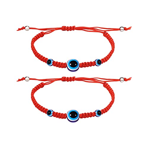 SAVITA 2pcs Bracelet Mauvais Oeil, Trois Yeux Evil Eye Bracelet Réglable Bracelet Oeil Ficelle en Nylon pour Femme Homme Fille Garçon (Rouge)