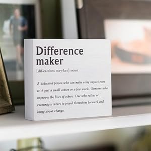 Esur Difference Maker Definition Motivational Home Office Desk Decor - Farmhouse Office Desk Accessories Wooden Box Sign Gifts for Men or Women (White) Esur Difference Maker Definition Motivational Home Office Desk Decor Farmhouse Office Desk Accessories Wooden Box Sign Gifts for Men or Women White