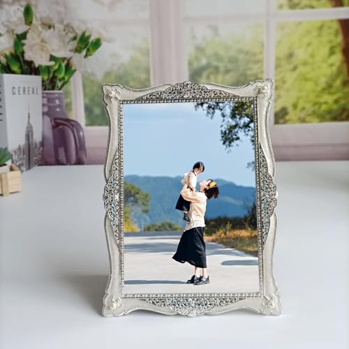 Cadre photo mariage rectangle blanc argenté métal 5x7 horizontal de salon