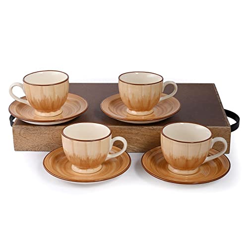 Image of Wakefit Premium Tea Cup & Saucer | Set of 4 | 150 ml | Eco-Friendly Stoneware Ceramic | Toxin Free | BPA and led Free | Microwave & Dishwasher Safe | Ideal for Gifting | Ivory,Cream | Ivory Touch