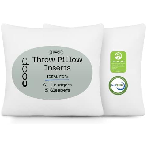 Coop Home Goods Throw Pillows (Pack of 2 White), 20x20 Pillow Inserts, Indoor & Outdoor Pillows, Adjustable Couch Pillows & Decorative Pillows for Bed, Adjustable Pillow Insert with Memory Foam Fill Cover