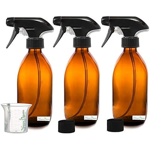 Nomara Organics BPA-freie Braunglas-Sprühflaschen 3 x 300 ml. Mit Abzugspumpe/Becher, Kappen, Nachfüllbar. Perfekt zum Bügeln/Wäsche/Bad/Reinigung, Pflanzengeister/Tierpflege/Haustier Cover