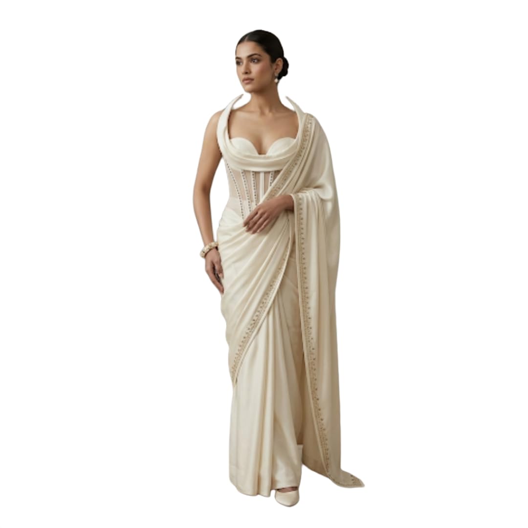 Women's Satin Silk Halter Cowl Neck Corset Saree Blouse Padded Structured Bustier Designer Indo-Western Festive Blouse-picture-26