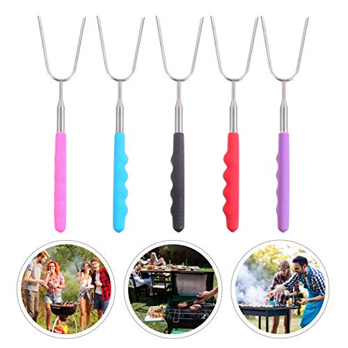 Espetos extensíveis de aço inoxidável Hemoton 5 peças para grelhar acampamento