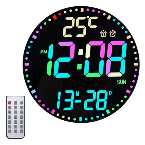 Horloge murale numérique LED RVB 30,5 cm, télécommande, température et 2 alarmes programmables - 3