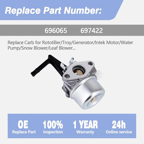 696065 697422 Carburetor Kit Fits for 110402 110412 5HP 5.5HP 6HP 6.5HP 7HP Tiller Engine Carb Rototiller Troy Generator Intek Motor Water Pump Replace Carb - Thumbnail 3