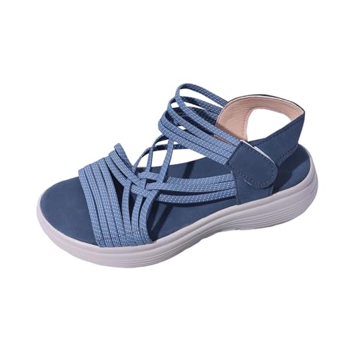 Sandalias anchas para mujer, cuello transpirable, suela de plataforma, sandalias ligeras de verano, construcción aireada, sandalias cómodas de pisada, zapatos de playa para el tiempo libre, azul, 44