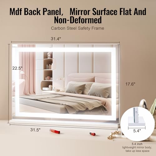 VEVOR Gran Espejo de Maquillaje Iluminado con Tres Modos de Iluminación de Color, LED Luces, Aumento de 5X, Puerto USB, Control Táctil Inteligente, Montaje en Pared de Escritorio, 800 x 120 x 572 mm - imagen 5