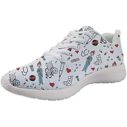 Playeras Personalizadas Para Trabajo Showudesigns Zapatillas de Running para Mujer Enfermero Corazón Modelo Zapatillas Mujer Deporte Running Zapatos para Correr Gimnasio Sneakers Deportivas Transpirables Casual Blanco