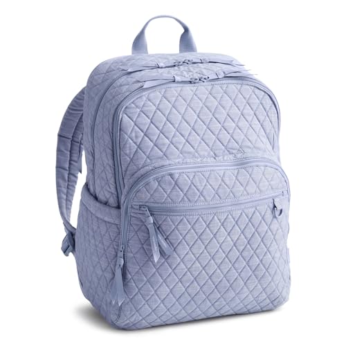 Vera Bradley Womens Premium Cotton Large Bancroft Backpack 15 Laptop & Trolley Sleeves Blue Chambray 28L