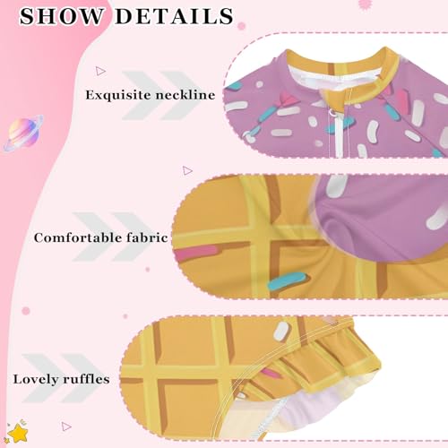 Pink Cream Waffle Girls Long Sleeve Swimsuit Rash Guard One Piece Bathing Suits Zipper 3-12T4