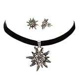 Trachtenschmuck Set: Dirndlschmuck mit Samt-Band, elastische Halskette und Ohrschmuck handgefertigt, angenehmes Tragegefühl