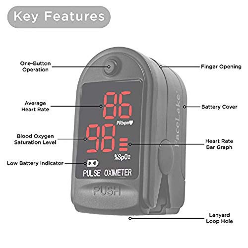 Facelake ® Fl400 Pulse Oximeter With Carrying Case, Batteries, Neck/Wrist Cord - Black #TOP1