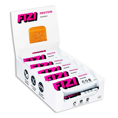 FIZI Protein Riegel ohne Zucker – Haselnuss 10x45g – Vegane Proteinriegel, Glutenfrei, 12g Hochwertiges Pflanzenprotein, ohne Raffinierten Zucker – Perfekter Protein-Snack für Unterwegs!