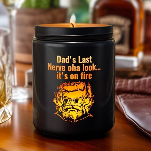 Father's Day Candle With LED Light, Black Candles,Dad Gifts from Daughter Son,Candles For Men,Birthday Father's Day Gifts for Dad,Dad's Last Nerve,Ebony Wood Leather Scented,Over 40 Hours of Burn Time