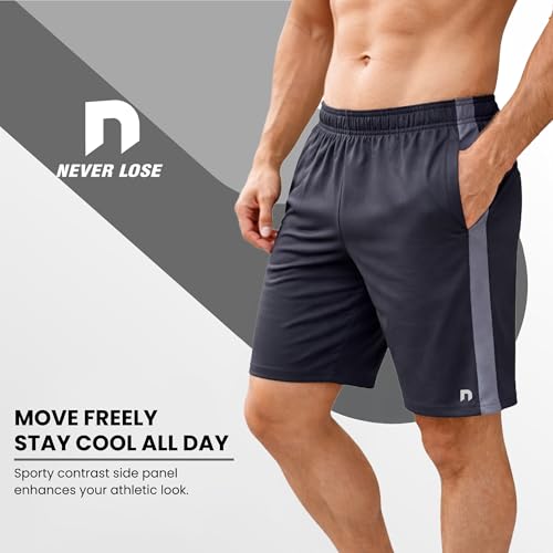Image of NEVER LOSE Stylish Shorts for Men with Dual Color Design & Side Cut, Gym Shorts Men Workout, Running Shorts, Comfortable Sports Bermuda Shorts