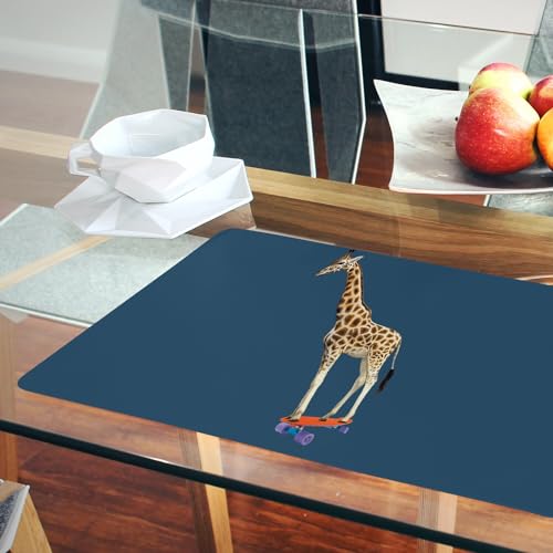 Set de table liège anti rayure lot de 4 napperons lavables bleus girafe skate