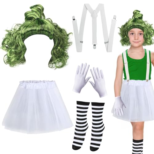 Yewong 5 Pieces Kids Halloween Green Wig Costume Accessories Set Book Week Movie Character Costumes for Girls