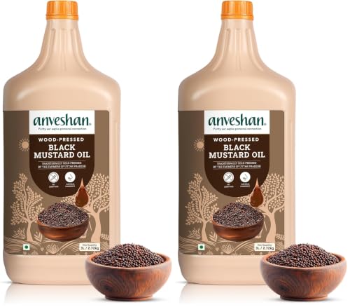 Image of Anveshan Wood Pressed Black Mustard Oil - 3 Litre HDPE | HDPE Can| Kolhu /Kacchi Ghani /Chekku | A1 Grade Mustard Seeds & 0 trans fat| Rich Aroma & Flavour of Real Mustard Seeds| Naturally Cholesterol Free & Goodness of Omega 3