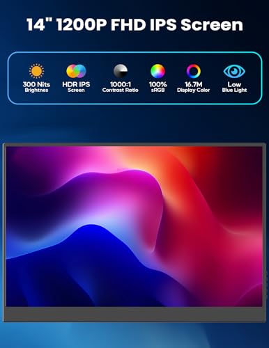 Image of KEEPTIME Portable Monitor 14inch FHD 1920 * 1200P Travel Monitor, USB-C HDMI Laptop Monitor with Dual Speakers, HDR Plug&Play, External Monitor for Laptop Mac PC Phone Xbox PS5