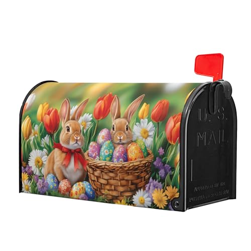 Image of Happy Easter Bunny Mailbox Covers Easter Mailbox Covers Magnetic Standard Size 18x21 Inch Spring Easter Bunny Eggs Mailbox Decorations Holiday Mailbox Wrap Post Letter Box Cover for Home Outside