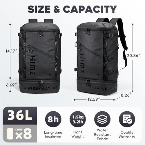 Cooler Backpack with Lunchbox Compartment for Travel Large Insulated Backpack Heavy Duty Men for Camping -17 inch Laptop Bag Carry On Backpacks for Airplane, Black - Image 3