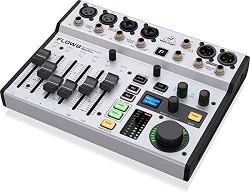 Behringer FLOW 8 8-Input Digital Mixer with Bluetooth Audio and App Control, 60 mm Channel Faders, 2 FX Processors and USB/Audio Interface