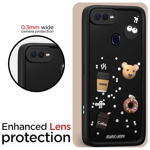 Image of Bintage Cute Fun Taddy Cartoon 3D Ball Bear Milk Donut Coffee Cup Silicon Case Full Body & Camera Protection Back Cover Compatible for Oppo F9 - Black