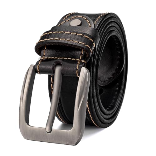 Image of Italian Full Grain Leather Belt for Men Western Cowboy Casual Jean Belt 1.5 Wide 7 Holes Gift Box Packaging