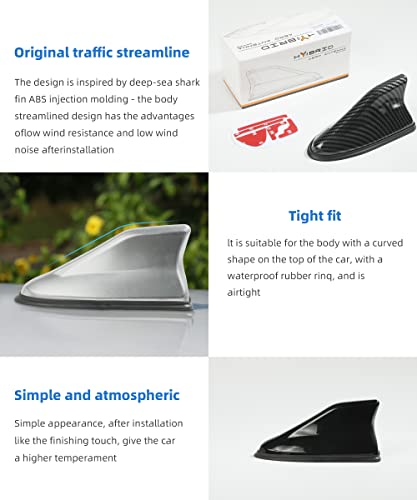 YAKEFLY Car Shark Fin Antenna Cover, Universal AM/FM Radio Signal Roof Aerial, Decoration with Adhesive Tape, Radio Base Replacement (Black) - Thumbnail 3