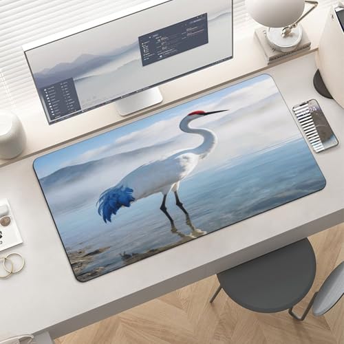 Blue White Crane Desk Pad Waterproof Writing Mouse Pad Large miniatura 6