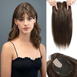 BUTYWAY Hair Toppers for Women Real Human Hair 7.5x8 Inch Upgraded Large Base Clip In Bangs Wiglets Human Hair Toupee Toppers Hair Pieces for Women with Thinning Hair 15inch(Medium Brown)