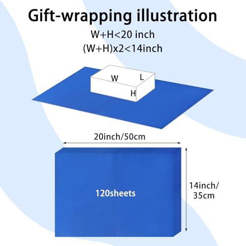 Image of 120 Sheets 20 inchX14 inch Blue Tissue Paper for Gift Bags Wrapping, Weddings Birthday Party Crafts Decoration