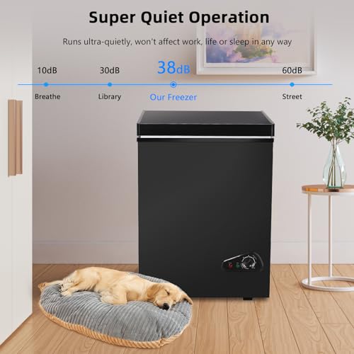 Geekman Chest Freezer 3.5 Cubic Feet Capacity with Removable Basket, Defrost Water Drain, 6 Level Adjustable Temperature, Energy Saving, and Top-Open Door for home, bar, office (Black) on Fridge.com