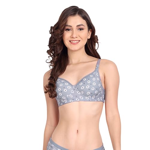 Image of Women Flower Printed Padded Bra - Made of Pure Cotton Full Coverage Non Wired Soft Cup for T-Shirt Saree Dress for Everyday