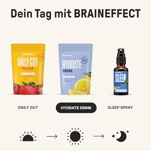 BRAINEFFECT Hydrate - Lösliche Elektrolyte Hydratationsmix ohne Zucker (mit Stevia) - isotonisches Getränkepulver zur Hydration nach dem Sport oder als Anti Kater Mittel bei Hangover