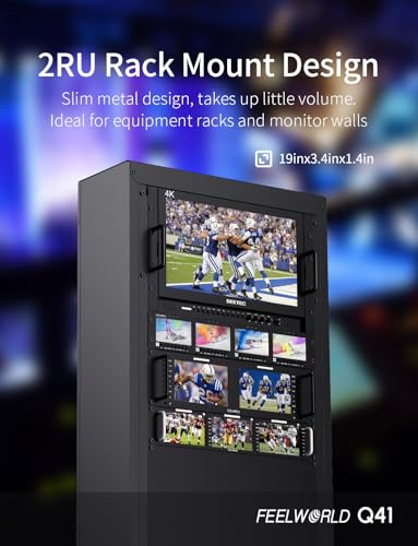 Image of FEELWORLD Q41 2RU Quad 4.5 Inch Rack Mount Monitor | HDMI 3G-SDI CVBS Broadcast Display, 3D LUT, Waveform Tally for Live Streaming Studio Video Productio