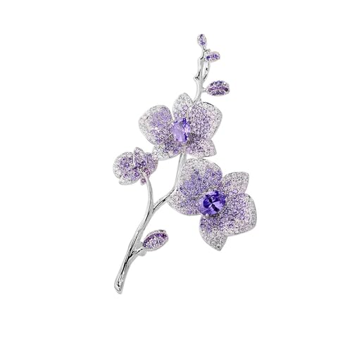 Broche Élégante Orchidée Pour Femme Fleur Bifurquer Cristal Zirconium Violet Accessoire De Mariée Robe Costume Cérémonie Soirée Bijoux Délicat Pour Bouquet Décoration Florale Pour Elle