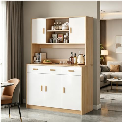Genérico Alacena de Cocina Aalmacenaje Moderna, Aparador de Cocina para Microondas, 3 Cajones, 5 Puertas Aparador Cocina Grande 120 cm Estante para Salón,Natural,47.2'