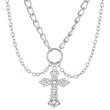 Zeshimb Collar de cruz de circonita cúbica, gargantilla de cruz en capas, cadena de plata, collar de cruz de diamante brillante, collar Y2K, joyería para mujeres y niñas