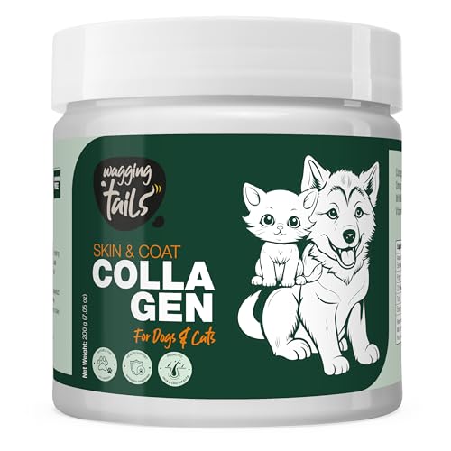 Image of Wagging Tails Skin & Coat Collagen for Dogs & Cats |Marine Collagen with Omega 3, 6 & 9, Biotin|Reduces Shedding & Itching|Shiny Fur & Healthy Skin|200g Powder