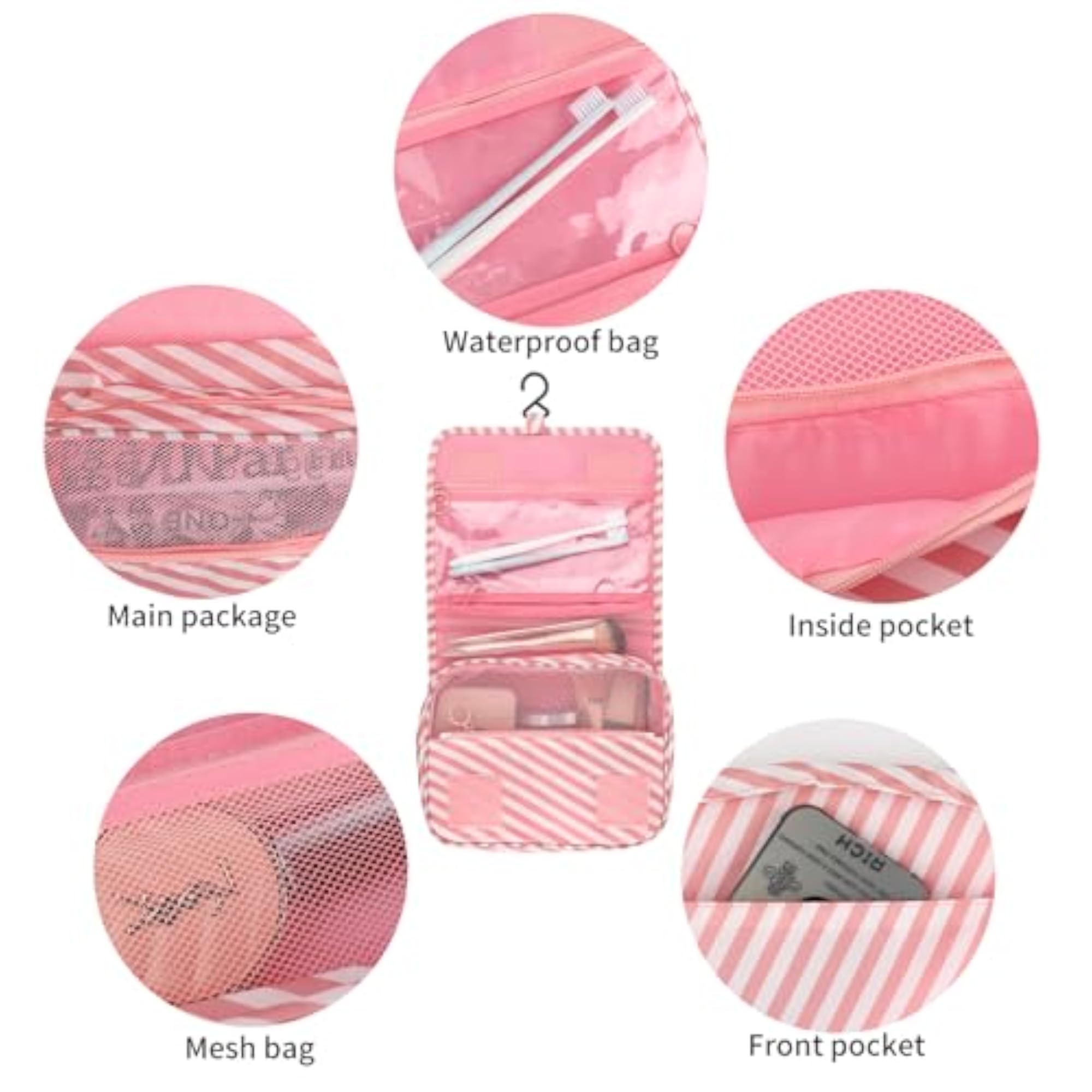 2Pcs Foldable Hanging Travel Toiletry Bag, Waterproof