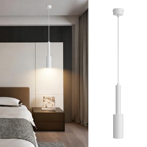Klighten Lampada a Sospensione GU10 Cilindro, Lampada a Sospensione LED con Lampadina 5W Bianco Caldo 3000K, Alluminio Design Moderne per Tavolo da Pranzo Soggiorno Cucina Comodino, Bianco