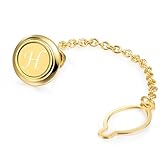 HAWSON Mens Tie Tacks for Men with Chain Round Gold Tie Pins Wedding Business Birthday Anniversary Initials A-Z Tie Clip Gifts