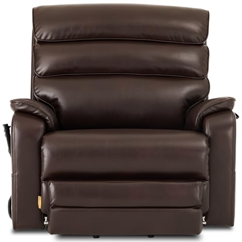DYNOX 500LBS Heavy Duty Big and Tall Power Lift Recliner Chair, Extra Wide Tri-Motor Lift Chair with Reinforced Steel Frame, Extended Footrest, Heat Massage, 9398L, Faux Leather, Brown